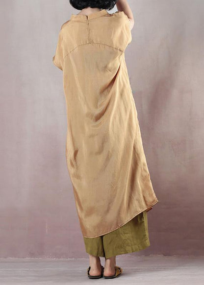 Modern O Neck Cotton Summer Clothes for Photography Light Yellow Maxi Dresses