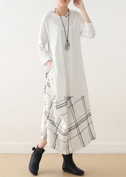 Modern O Neck False Two Pieces Cotton Wardrobes Catwalk White Cotton Dress Spring