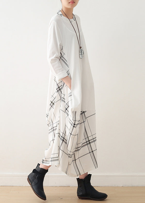 Modern O Neck False Two Pieces Cotton Wardrobes Catwalk White Cotton Dress Spring
