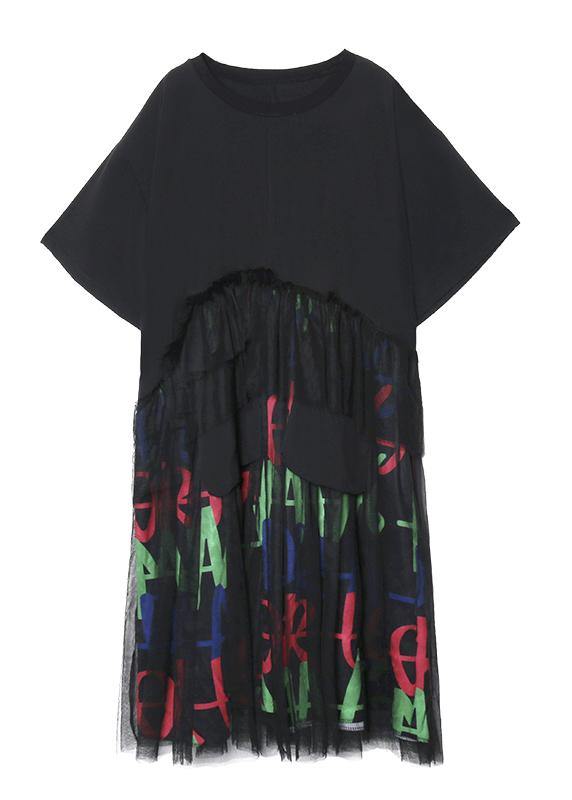 Modern O Neck Patchwork Tulle Cotton Summer Tunics Inspiration Black Maxi Dress