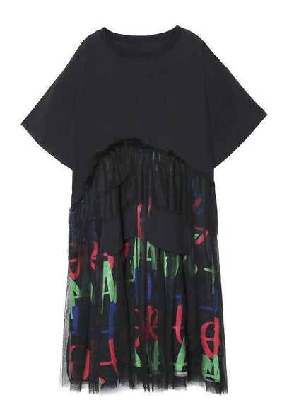 Modern O Neck Patchwork Tulle Cotton Summer Tunics Inspiration Black Maxi Dress