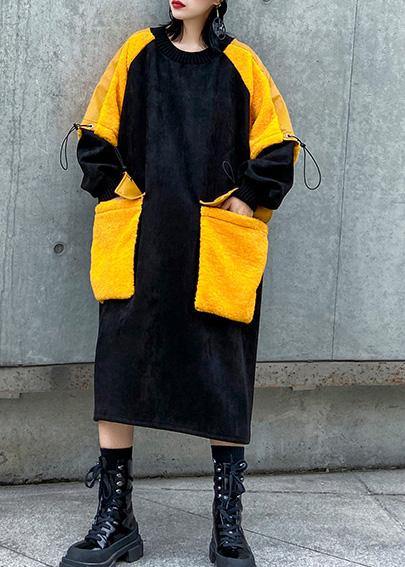 Modern O Neck Pockets Fall Wardrobes Runway Black Long Dress