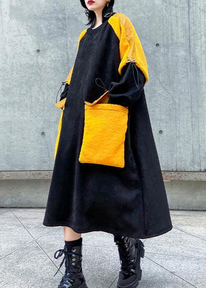 Modern O Neck Pockets Fall Wardrobes Runway Black Long Dress