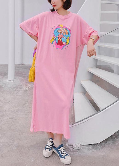 Modern O Neck Quilting Clothes Outfits Pink Cartoon Anime Print Long Dresses