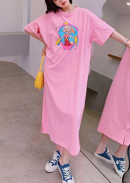 Modern O Neck Quilting Clothes Outfits Pink Cartoon Anime Print Long Dresses
