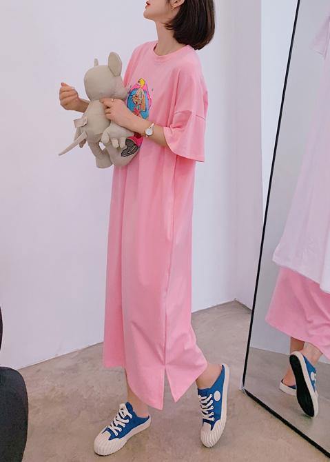 Modern O Neck Quilting Clothes Outfits Pink Cartoon Anime Print Long Dresses