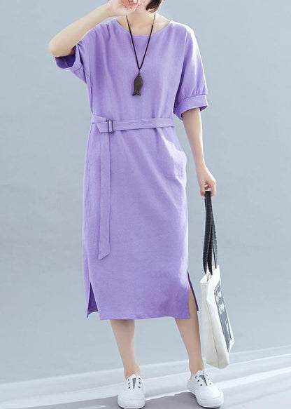 Modern O Neck Side Open Cotton Clothes Runway Purple Maxi Dresses Summer