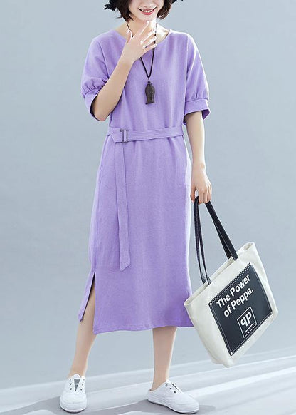 Modern O Neck Side Open Cotton Clothes Runway Purple Maxi Dresses Summer
