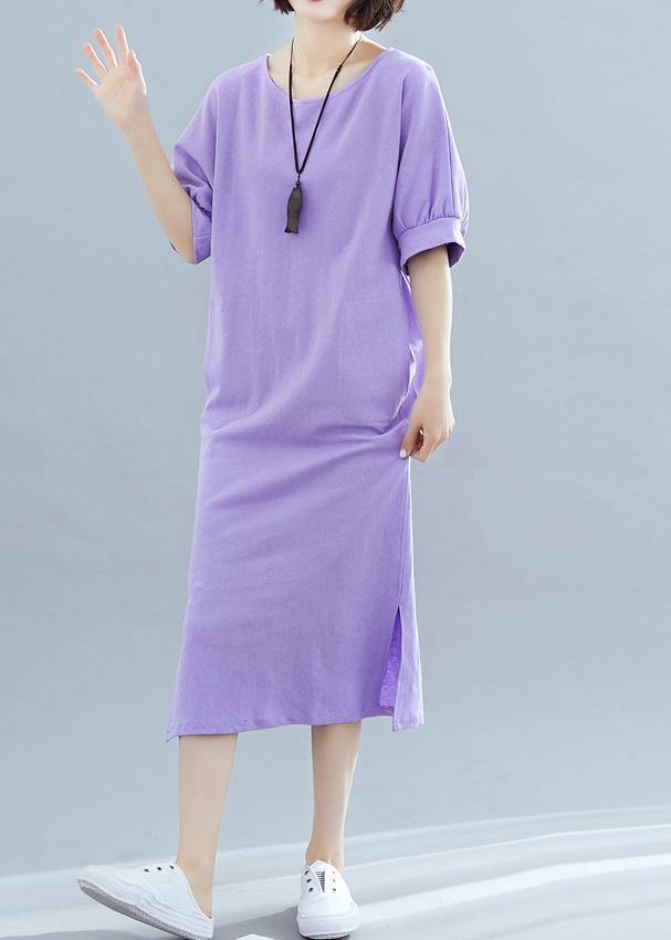Modern O Neck Side Open Cotton Clothes Runway Purple Maxi Dresses Summer