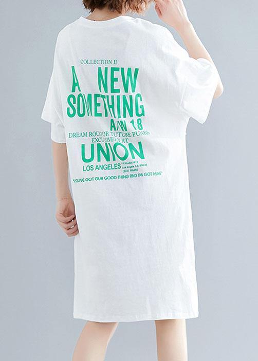 Modern O Neck Side Open Linen Runway White Print Dresses Summer