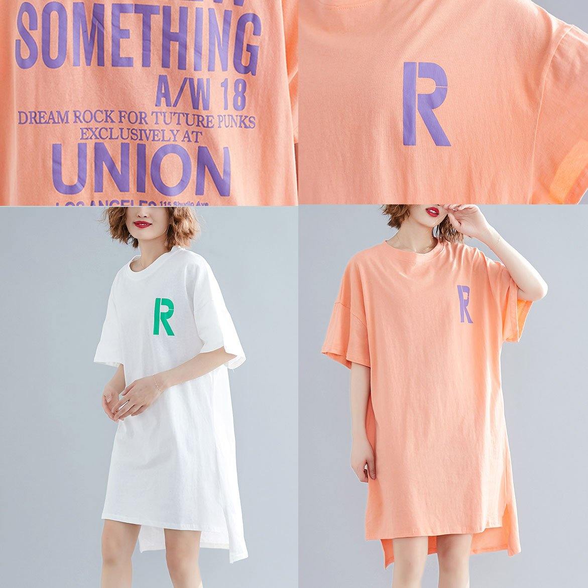 Modern O Neck Side Open Linen Runway White Print Dresses Summer