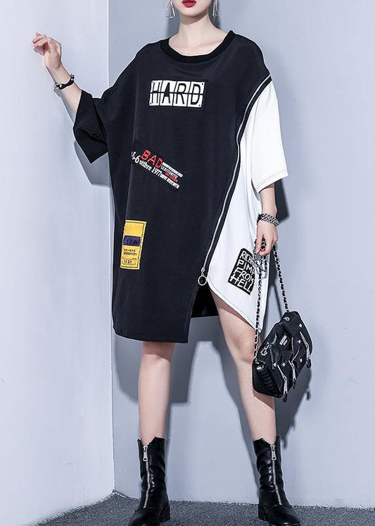 Modern O Neck Zippered Cotton Summer Black Dress