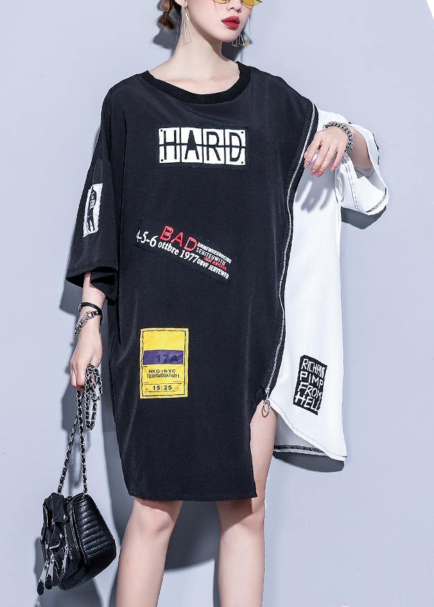 Modern O Neck Zippered Cotton Summer Black Dress