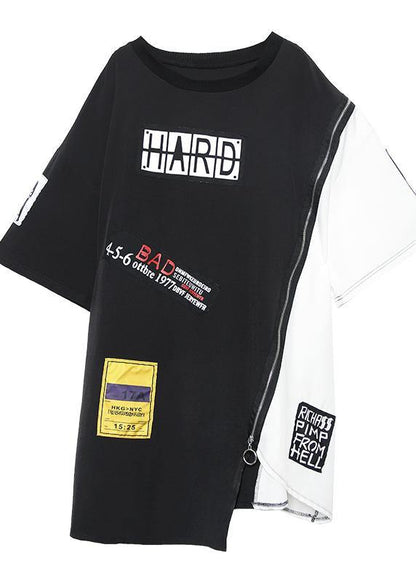 Modern O Neck Zippered Cotton Summer Black Dress