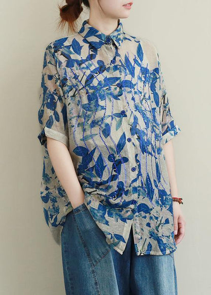 Modern Orange Leaf Print Shirts Lapel Diamond Silhouette Shirt