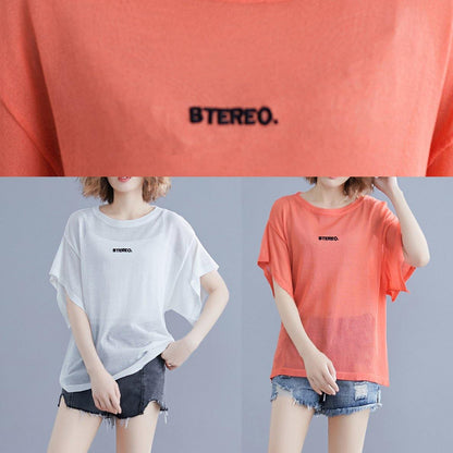 Modern Orange Cotton Clothes for Alphabet Embroidery Baggy Summer Blouse
