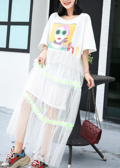 Modern Patchwork Tulle Clothes Shirts White Prints Dresses Summer