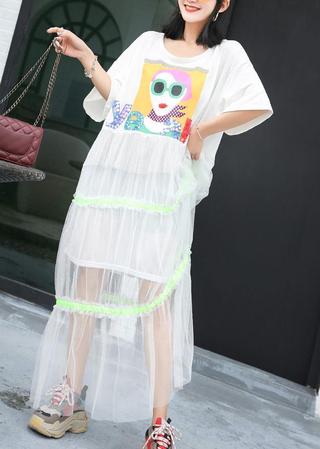 Modern Patchwork Tulle Clothes Shirts White Prints Dresses Summer