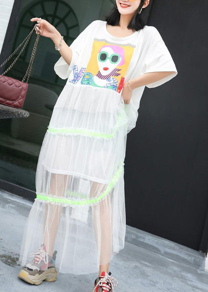 Modern Patchwork Tulle Clothes Shirts White Prints Dresses Summer