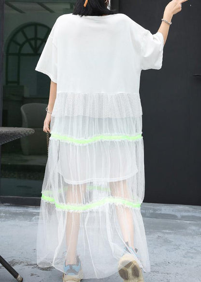 Modern Patchwork Tulle Clothes Shirts White Prints Dresses Summer