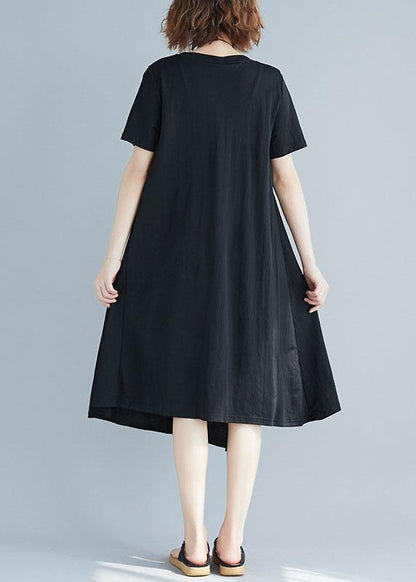 Modern Patchwork White Prints Cotton Tunics Asymmetric Hem Short Summer Dress