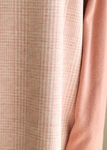 Modern Pink Cotton Dresses False Two Pieces Robe High Neck Dresses