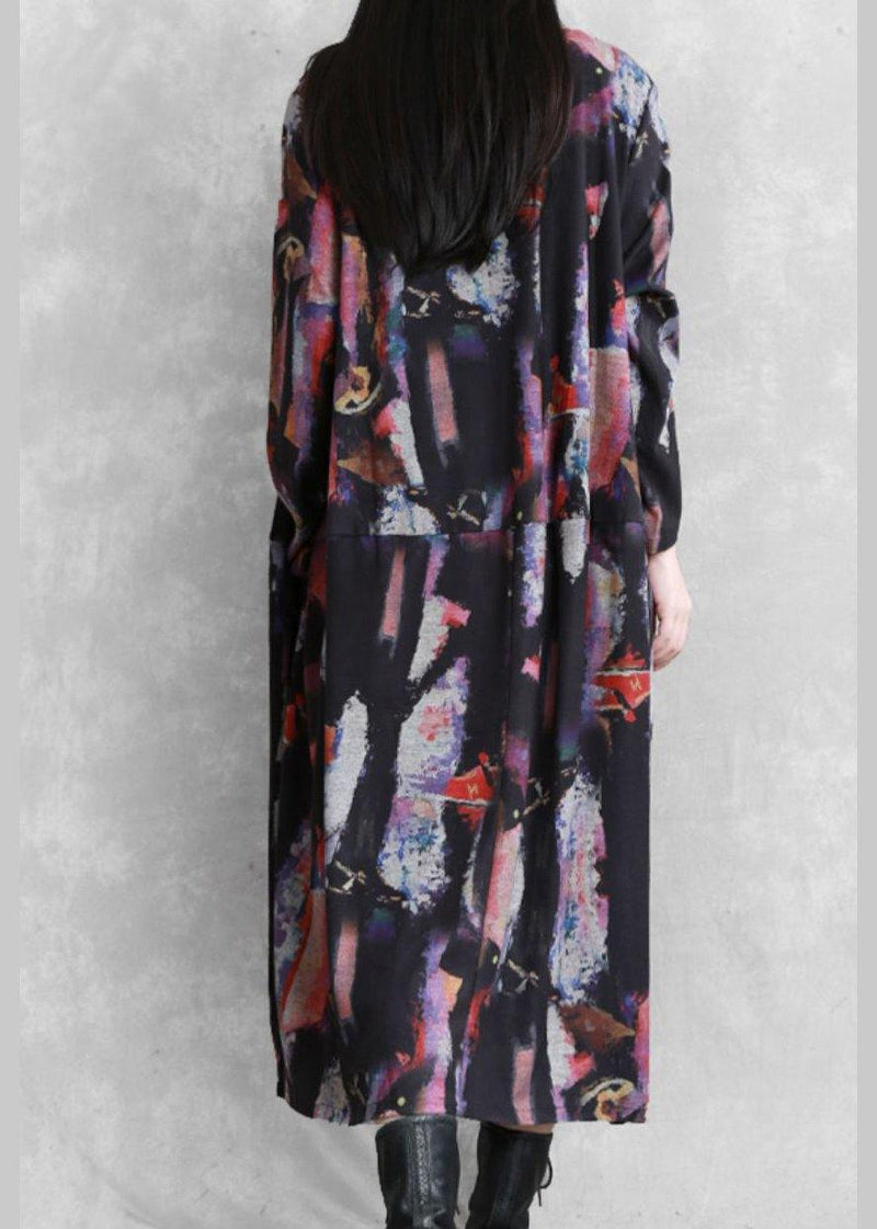 Modern Print Cotton Dress O Neck Pockets Maxi Dresses