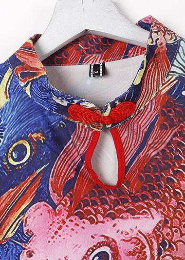 Modern Prints Cotton Clothes Sewing Blue Chinese Button Dress Summer