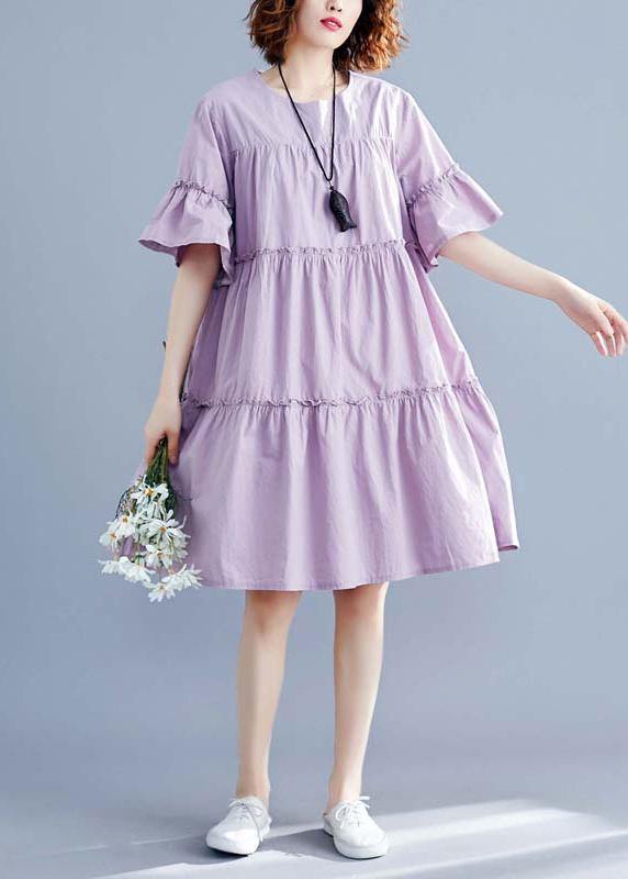 Modern Purple Cotton Quilting Dresses O Neck Patchwork Oversized Summer Dresses
