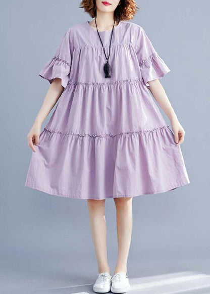 Modern Purple Cotton Quilting Dresses O Neck Patchwork Oversized Summer Dresses