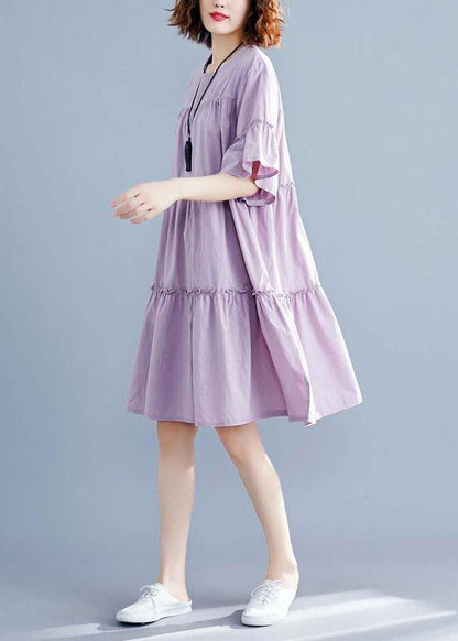 Modern Purple Cotton Quilting Dresses O Neck Patchwork Oversized Summer Dresses
