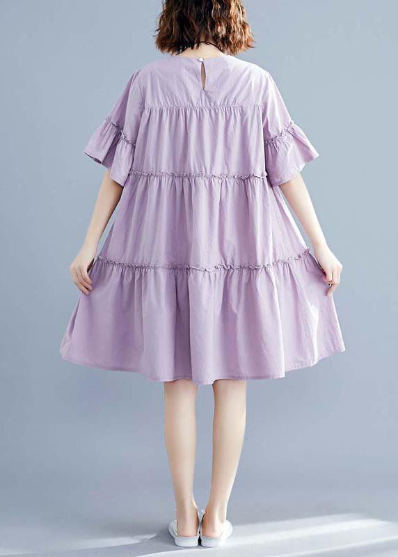 Modern Purple Cotton Quilting Dresses O Neck Patchwork Oversized Summer Dresses