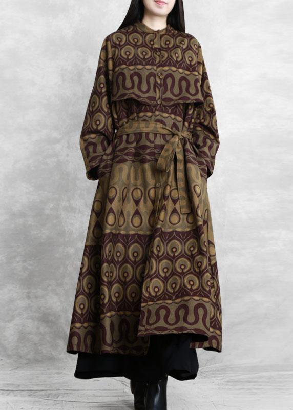 Modern Purple Print Cotton Long Shirts O Neck Pockets a Line Fall Dresses