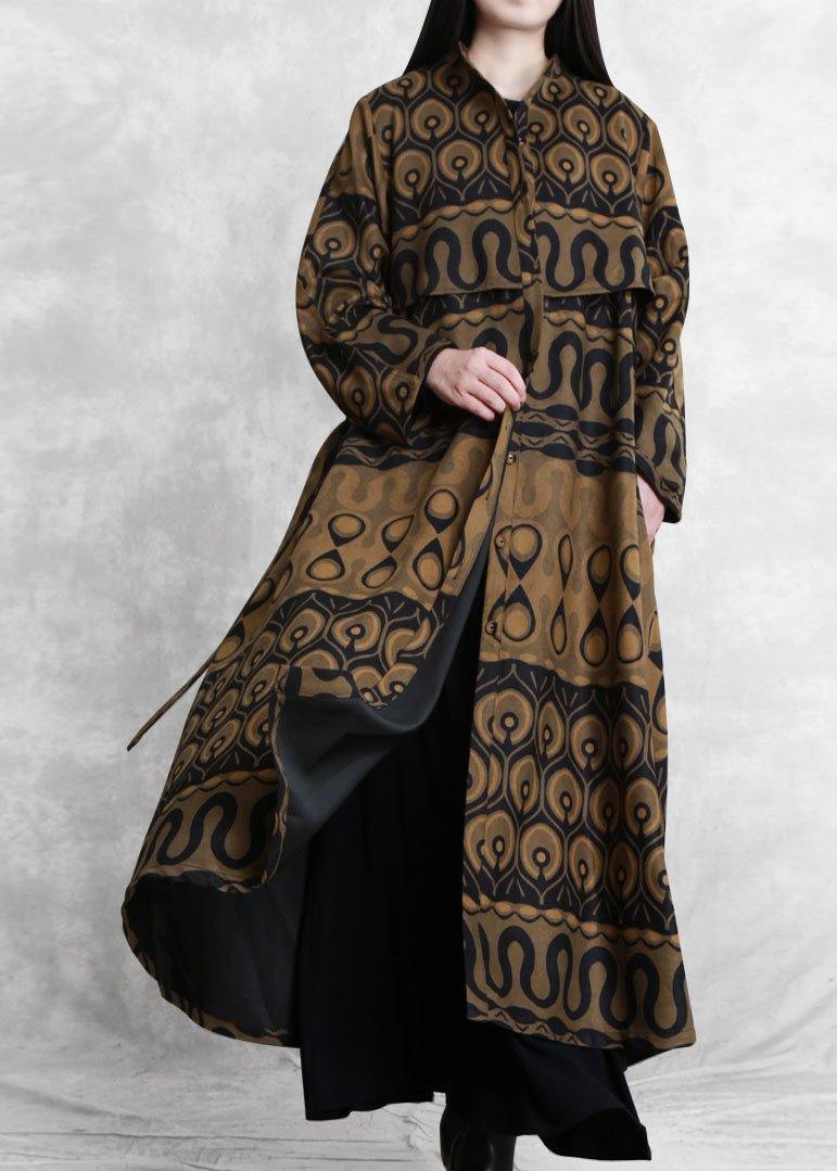 Modern Purple Print Cotton Long Shirts O Neck Pockets a Line Fall Dresses
