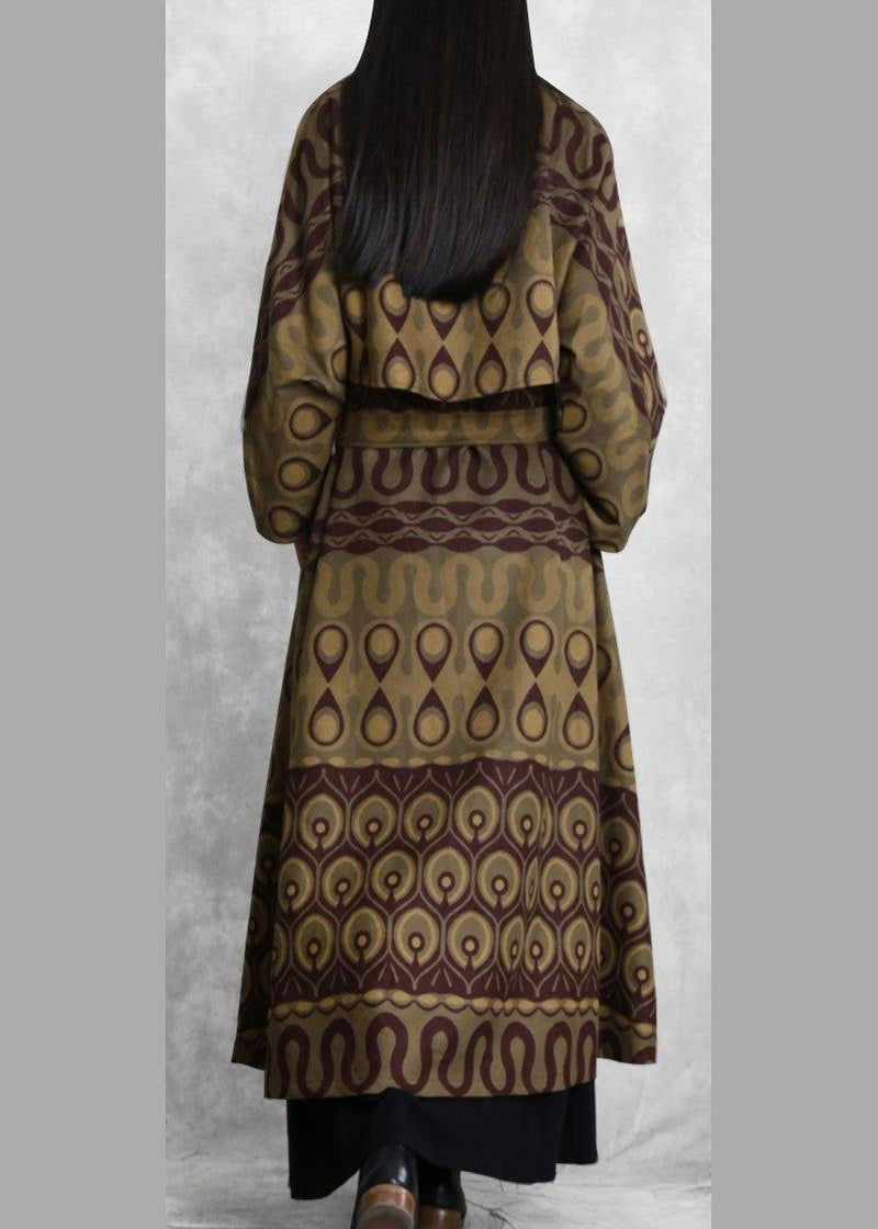 Modern Purple Print Cotton Long Shirts O Neck Pockets a Line Fall Dresses
