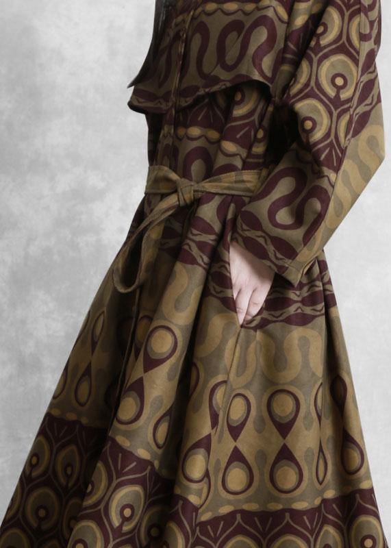 Modern Purple Print Cotton Long Shirts O Neck Pockets a Line Fall Dresses