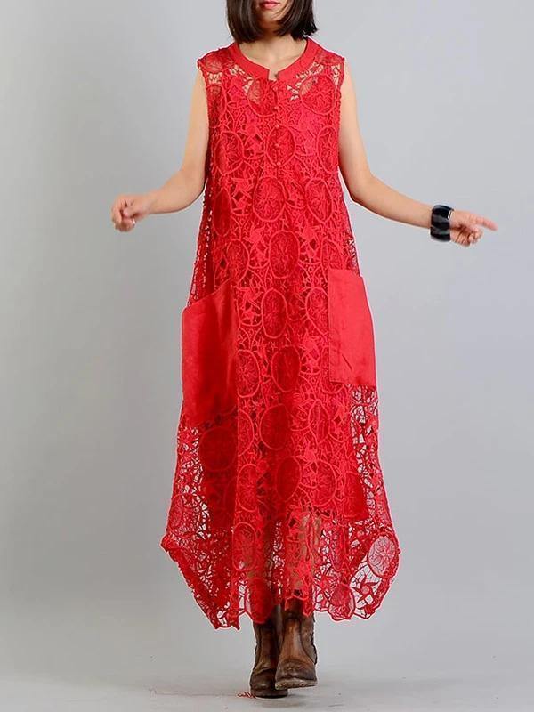 Modern Red Clothes for Pockets Asymmetric Art Summer Dress