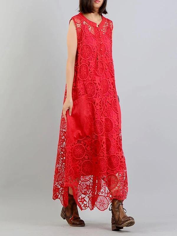 Modern Red Clothes for Pockets Asymmetric Art Summer Dress