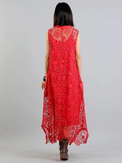 Modern Red Clothes for Pockets Asymmetric Art Summer Dress