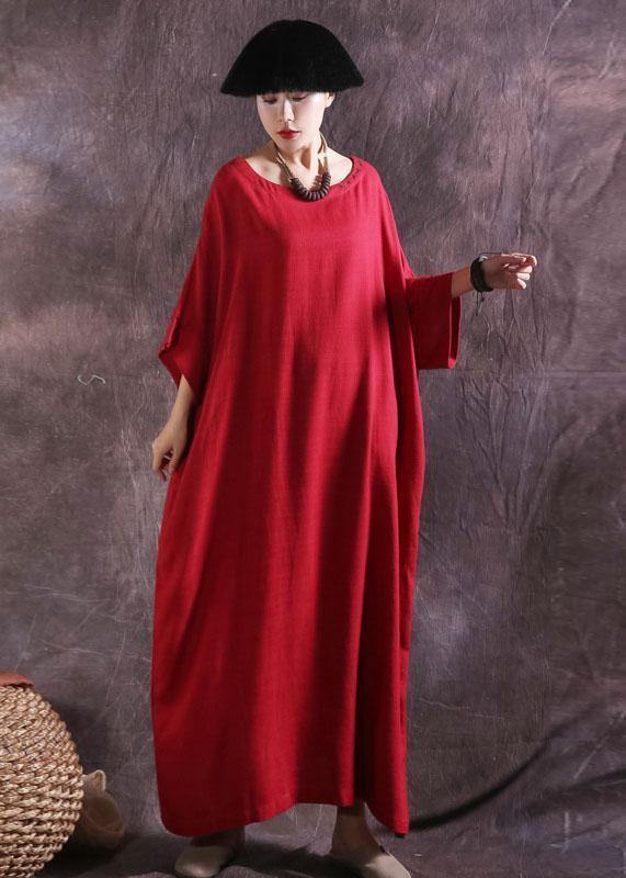 Modern Red Cotton Clothes for Batwing Sleeve Loose Summer Dresses