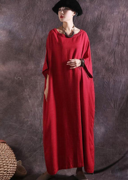 Modern Red Cotton Clothes for Batwing Sleeve Loose Summer Dresses