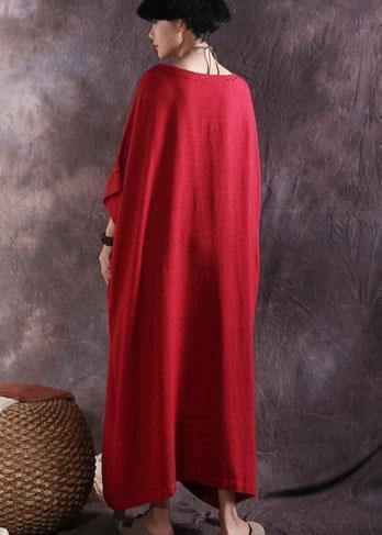 Modern Red Cotton Clothes for Batwing Sleeve Loose Summer Dresses