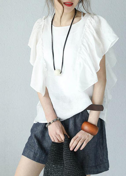Modern Ruffles Sleeve Linen Tunic Inspiration White Top Summer