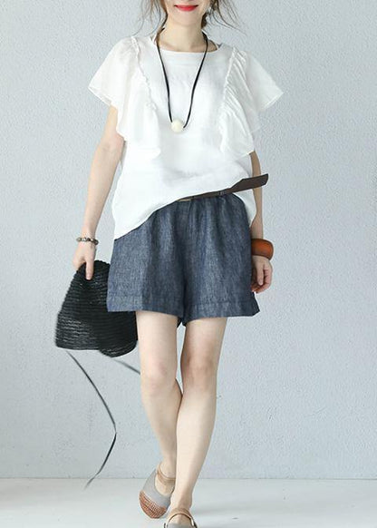 Modern Ruffles Sleeve Linen Tunic Inspiration White Top Summer