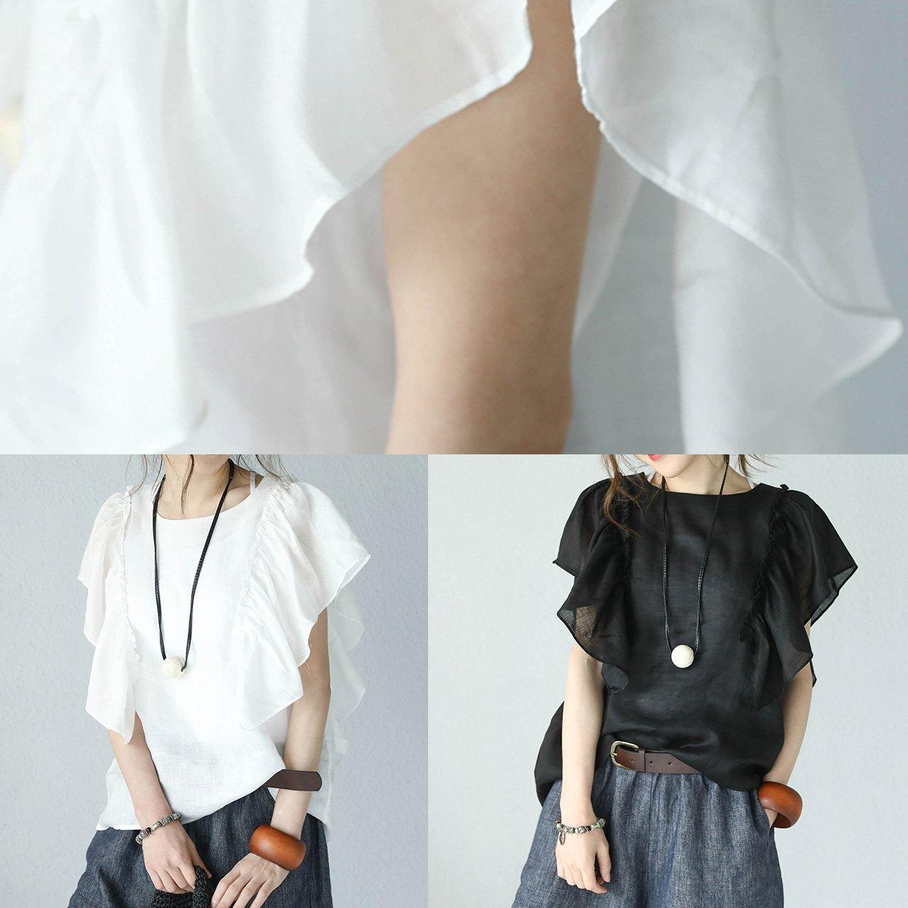 Modern Ruffles Sleeve Linen Tunic Inspiration White Top Summer
