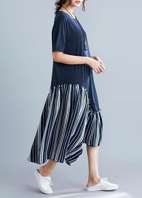 Modern Short Sleeve Cotton Dresses Tutorials Blue Patchwork Robe Dress Summer