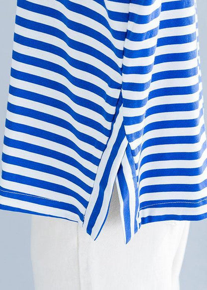Modern Side Open Cotton Shirts Wardrobes Blue Striped Blouses Summer