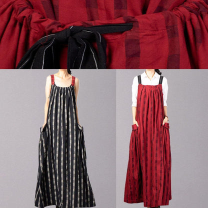 Modern Sleeveless Linen Clothes Catwalk Red Patchwork Dress Fall