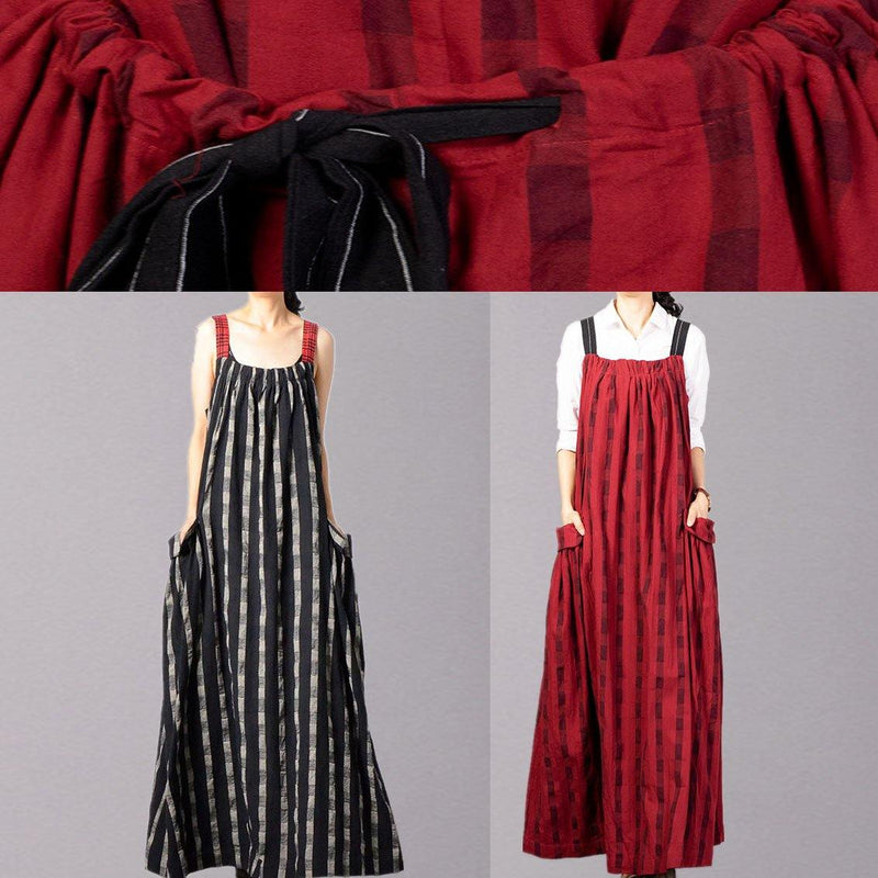 Modern Sleeveless Linen Clothes Catwalk Red Patchwork Dress Fall