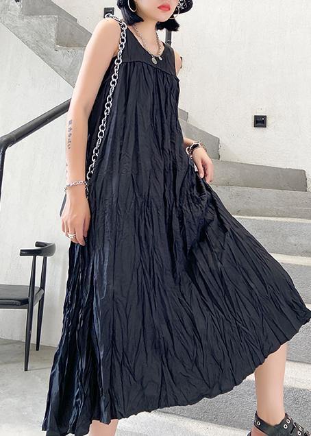 Modern Sleeveless Cinched Cotton Summer Dress Fabrics Black Maxi Dresses